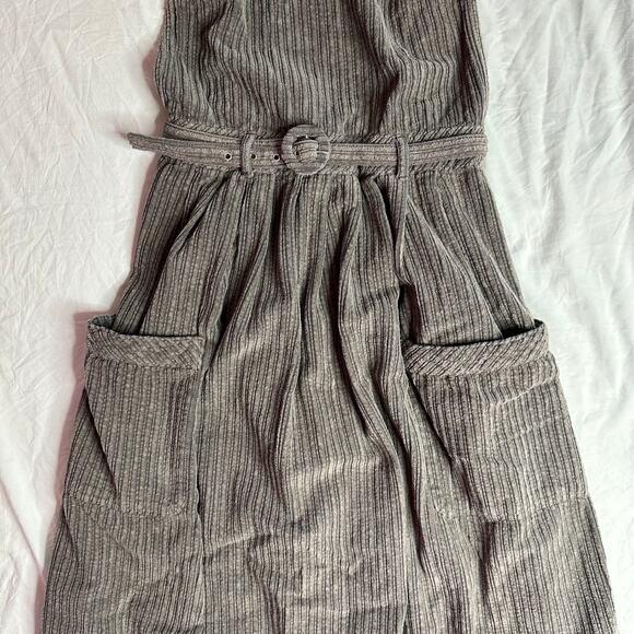 Sz 4 NWT Free People The Other Side Corduroy Midi Dress Gray Boho Cottage Belted - Picture 6 of 10